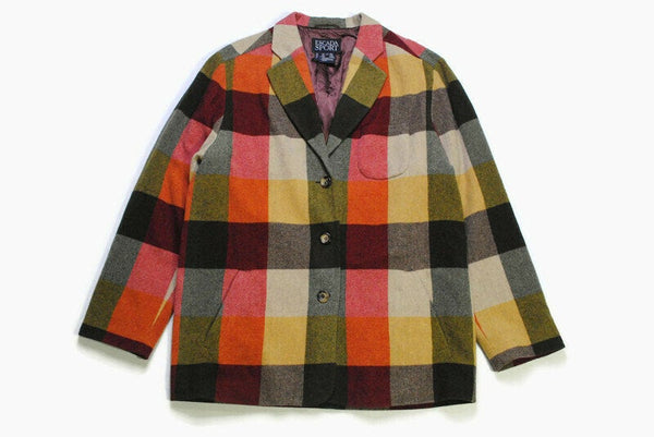 vintage ESCADA SPORT authentic Wool Cashmere Coat Jacket long sleeve retro style Size L 90s 80s luxury outfit button up plaid bright wear