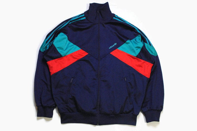 vintage ADIDAS ORIGINALS Track Jacket Size L authentic blue rare retro hipster 90s 80s classic germany sport style rave athletic multicolor