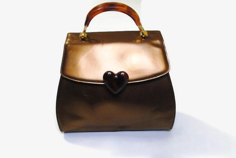 vintage MOSCHINO by REDWALL handbag 453109 made in Italy gold color heart big logo authentic serial women's rare retro medaillon 90's 80's