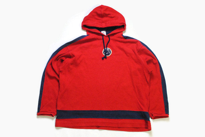 vintage NIKE Team Sports Hoodie big logo red blue Size M men's athletic sport bright colorway basketball retro hipster 90s 80s swoosh outfit