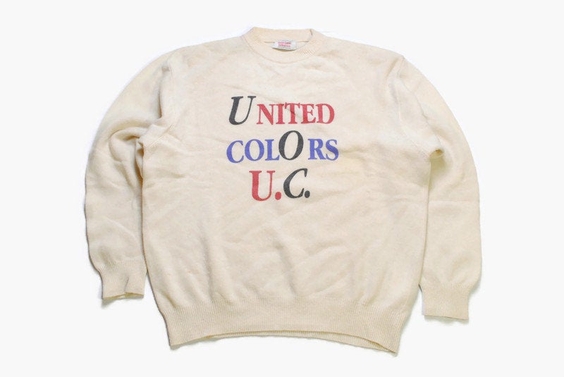 vintage UNITED COLORS Of BENETTON sweater Size 54 mens authenitc beige oversize 90s 80s retro hipster cardigan made in Italy streetwear wear
