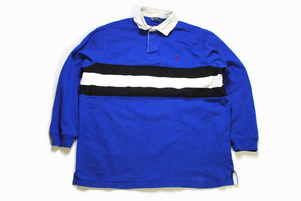 vintage POLO by Ralph Lauren Rugby Shirt Blue White Black collared long sleeve tee Size XL basic strip 90s clothing hip hop style oversize