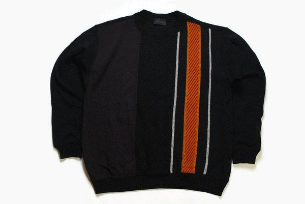 authentic CARLO COLUCCI sweater knit wear black orange Size L rare retro men's clothing hipster 90's jumper cardigan sweatshirt classic wear