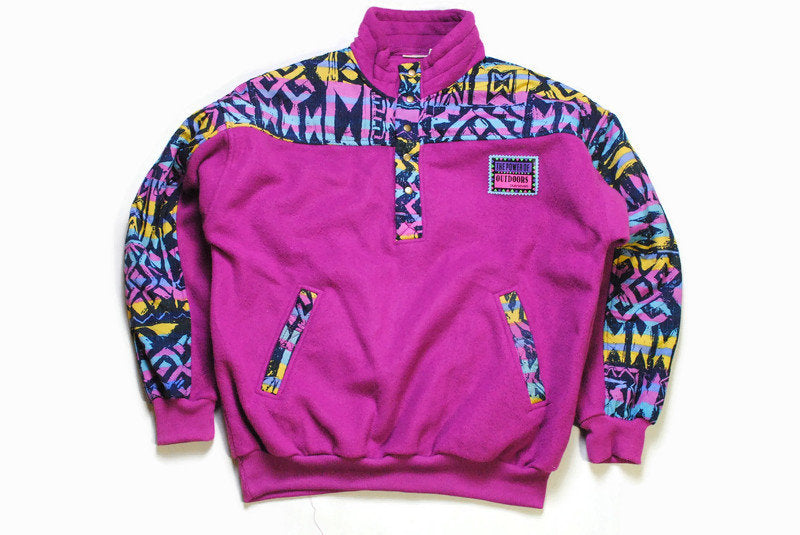 vintage MULTICOLOR FLEECE Anorak oversized men's purple Size S authentic sweater acid 80s 90s ski warm rare retro hipster winter rave sport