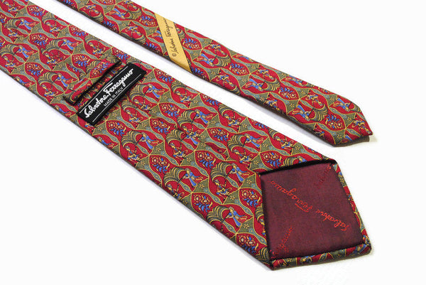 vintage SALVATORE FERRAGAMO red 100 silk Tie made in Italy necktie beautiful floral human pattern print luxury gift for men suit accessories