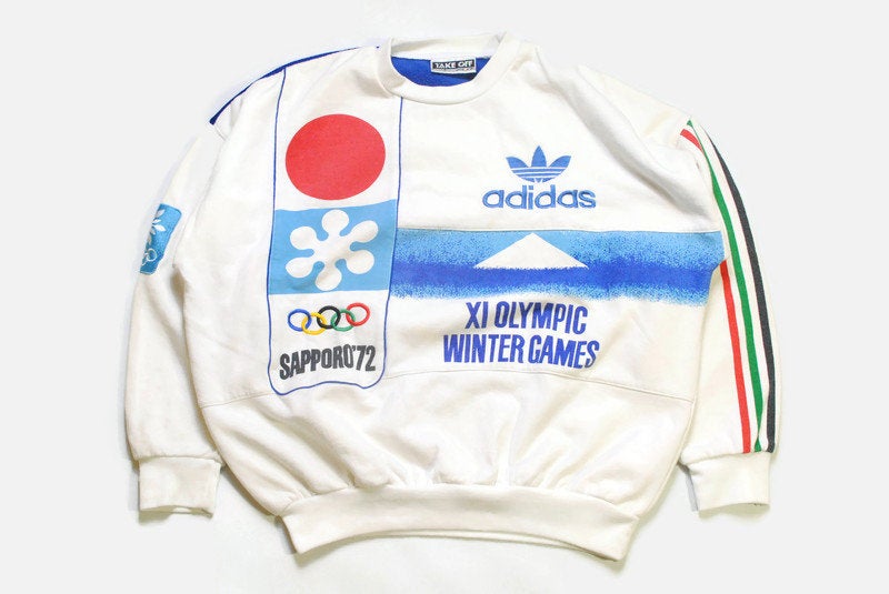 vintage ADIDAS ORIGINALS Take Off Olympic Winter Games Sapporo 72 Collector sweatshirt authentic 90's 80's Size M men's sweater white
