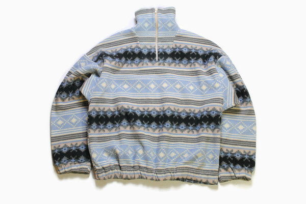 vintage FLEECE blue light colorway Size 48 rare retro hipster wear mens 90s 80s sweater abstract pattern rave clothing outfit half zipped