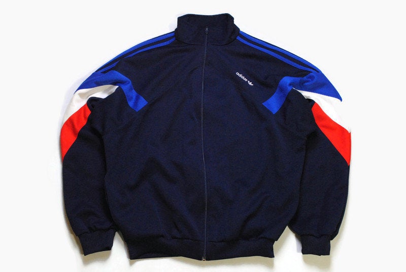 vintage ADIDAS ORIGINALS men's track jacket Size L authentic blue unisex retro rave hipster 90s 80s suit streetwear clothing athletic nylon
