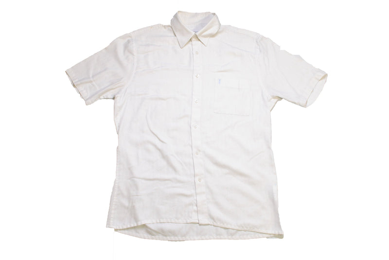 vintage YVES SAINT LAURENT Shirt short sleeve mens authentic retro cotton white blouse Size M Paris rare deadstock casual front pocket 90s