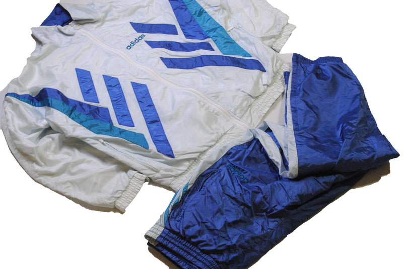 vintage ADIDAS ORIGINALS track suit blue white Size L oversized retro hipster sport clothing rave 90's 80's authentic men's unisex bright