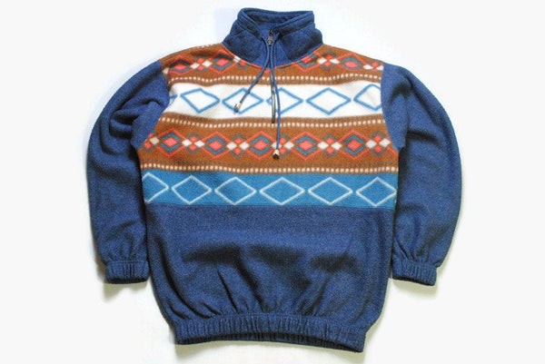 vintage VINCI FLEECE acid colorway blue Size M retro hipster wear men's 90s 80s winter sweater zip abstract pattern rave outfit half zipped