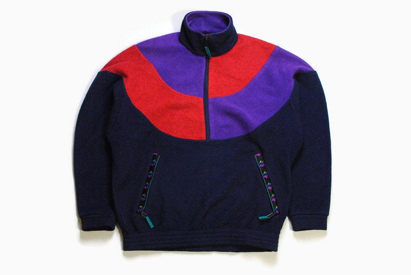 vintage JACK WOLFSKIN Outdoor Fleece Size L men's zip anorak polartec pullover sweater outdoor blue purple dark warm hipster rave activewear