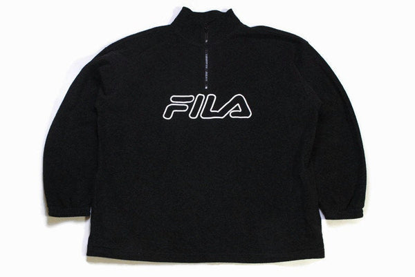 vintage FILA ITALIA FLEECE big logo men's Size xl black authentic sweater acid 90's 80's rare retro hipster winter wear rave half zip zipper