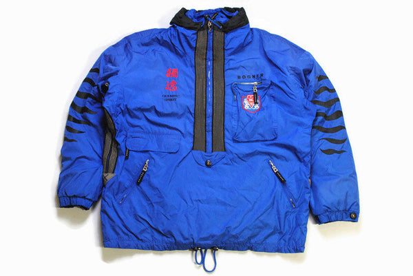 vintage BOGNER Markus Wasmeier blue men's Anorak Jacket Size XL authentic retro pattern Olympic Spirit ski logo hipster multipocket lace 90s