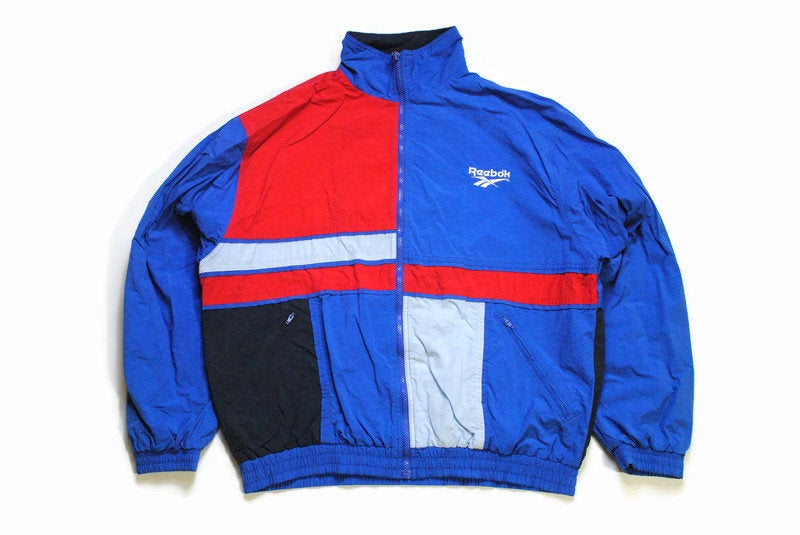 vintage REEBOK Track Jacket Size XL oversized authentic rare retro hipster 90s 80s rave athletic sport suit acid classic blue red light wear