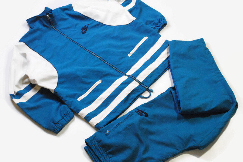 vintage NIKE track suit Size L/XL oversized retro hipster sport clothing rave 90s 80s authentic rare mens blue streetwear hip hop big logo