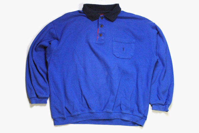 vintage YVES SAINT LAURENT men's authenitc blue rugby style sweatshirt 90's 80's retro hipster long sleeve t-shirt streetwear casual jumper