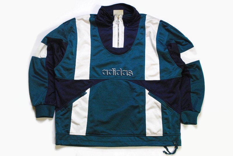 vintage ADIDAS ORIGINALS big logo authentic Sweatshirt nylon half zip Size L retro hipster sport athletic 90s 80s anorak hip hop clothing