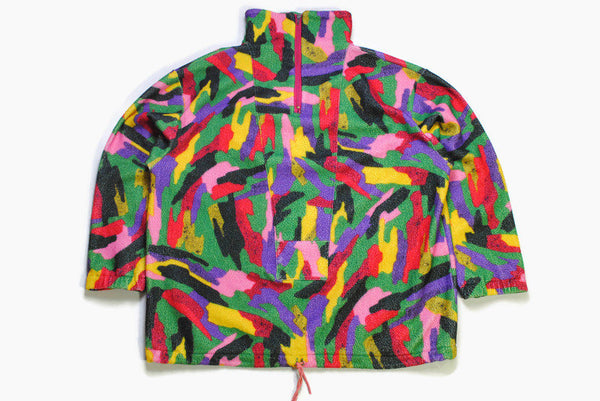 vintage FLEECE Camofleage acid multicolor colorway rare retro hipster wear men's 90's 80's sweater abstract pattern rave anorak style print