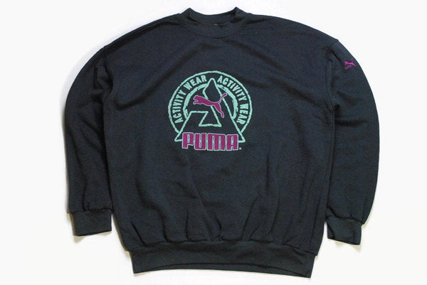 vintage PUMA big logo sweatshirt authentic black Activity Wear Size M men's athletic sport outfit retro wear sweater 90's 80's streetwear