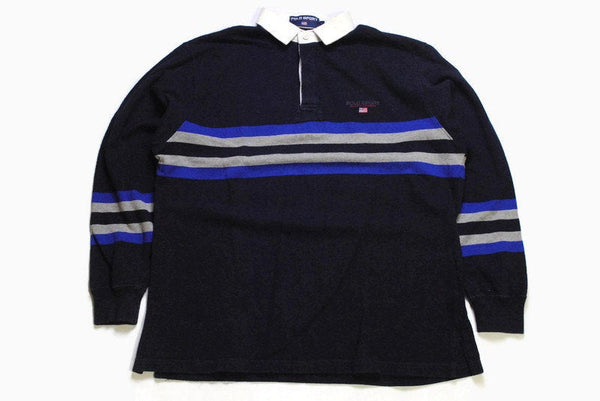vintage POLO SPORT by Ralph Lauren Rugby Shirt blue collared long sleeve tee Size L/XL small logo 90s 80s clothing casual style hip hop wear