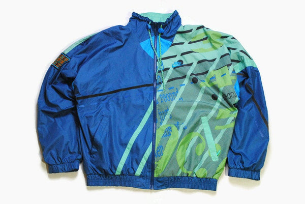 vintage NIKE Sports jacket acid color Size M men's athletic sport full zip front pockets rare retro hipster abstract print green blue 90s