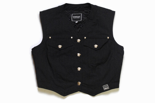 vintage VERSACE JEANS COUTURE retro Vest black medusa buttons Gianni Versace made in Italy 90s luxury outfit wear authentic hipster clothing