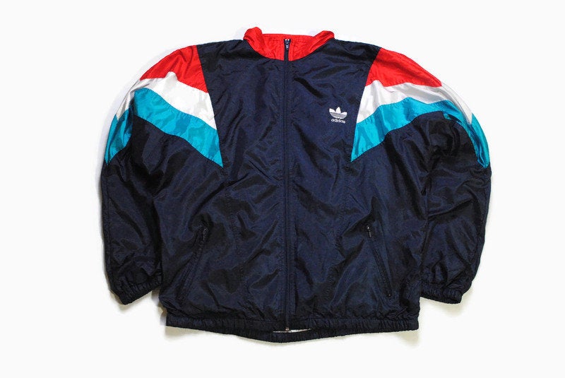 vintage ADIDAS ORIGINALS men's track jacket Size XL blue retro rave hipster 90s 80s authentic suit streetwear clothing athletic nylon coat