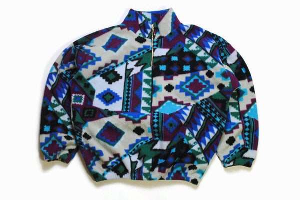 vintage MULTICOLOR FLEECE Sweater oversized men's blue gray purple authentic acid 80's 90's ski warm rare retro hipster winter rave sport