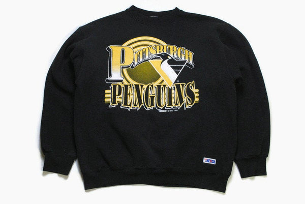 vintage 1993 PITTSBURGH PENGUINS big logo sweatshirt authentic wear 90s 80s hipster hockey geniune nhl Size M sport long sleeve made in USA