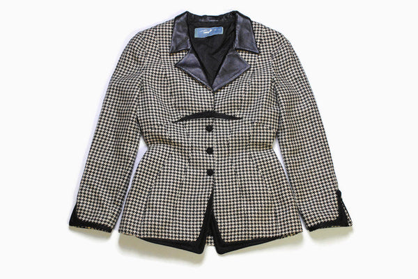 vintage THIERRY MUGLER Paris gray blazer Jacket made in France authentic retro style 90s 80s luxury outfit button up wear plaid style outfit