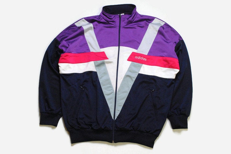 vintage ADIDAS ORIGINALS men's track jacket Size L authentic purple blue rare retro rave hipster 90s 80s suit streetwear clothing athletic