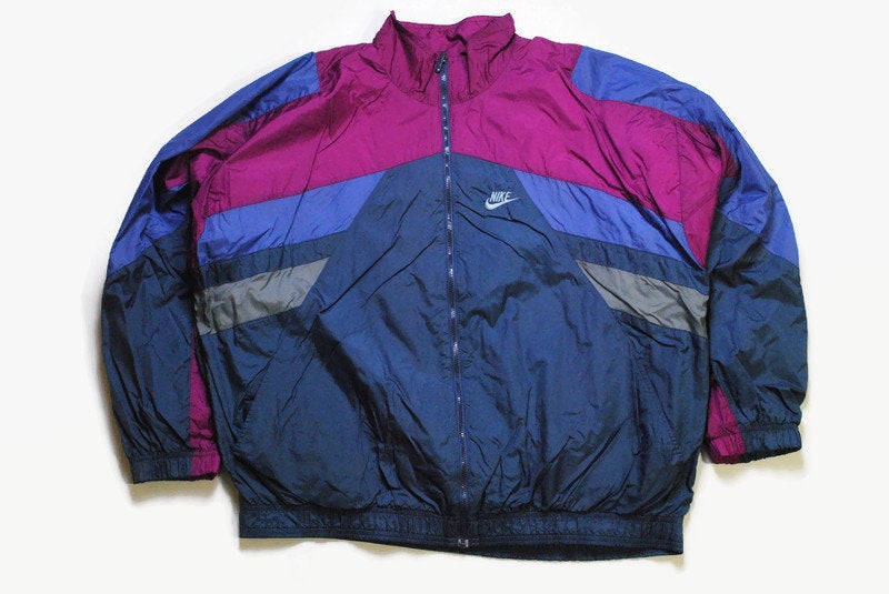 vintage NIKE authentic track jacket Size XL purple blue rare retro rave hipster sport athletic 90s casual hip hop running streetwear logo
