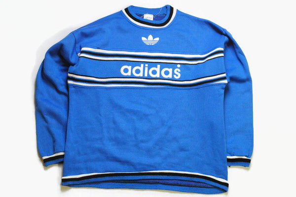 vintage ADIDAS ORIGINALS mens sweatshirt authentic rare retro sweat big logo Size L blue hipster rave sport wear 90s running outfit striped