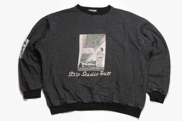 vintage BROADWAY Paolo Paletti Trip Studio Tour West Coast Airway sweatshirt Size M gray big logo retro men 90s 80s jumper cardigan sweater