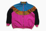 vintage MULTICOLOR FLEECE purple blue acid colorway Size M rare retro hipster wear men's 80s 90s sweater abstract pattern full zipped jacket
