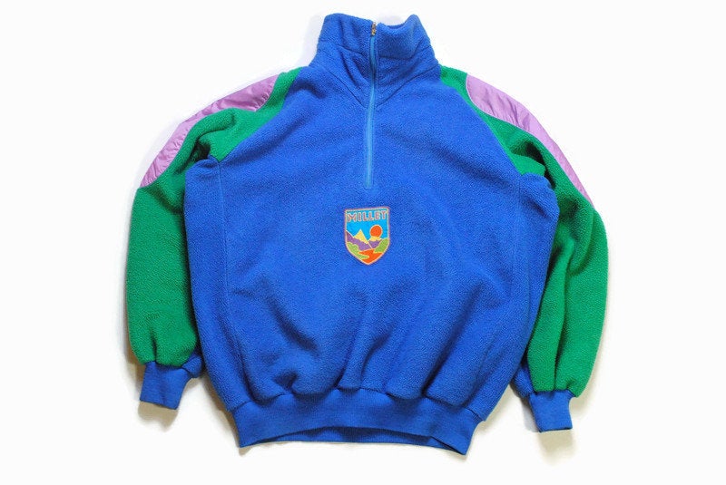 vintage MILLET FLEECE made in France multicolor acid colorway Size L rare retro hipster wear mens 80s 90s sweater blue pattern rave anorak