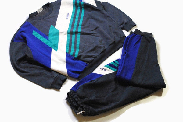 vintage ADIDAS ORIGINALS authentic sport suit gray blue sweatshirt + pants Size M mens long sleeve athletic sweater 90s 80s retro streetwear