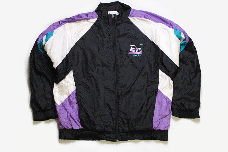 vintage ADIDAS ORIGINALS SPORT Team track Jacket multicolor Size L oversized retro hipster clothing 90's 80's authentic men's unisex black