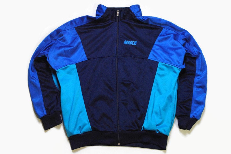 vintage NIKE track jacket big logo authentic blue retro rave hipster sport athletic 90's 80's hip hop running streetwear nylon coat Size L
