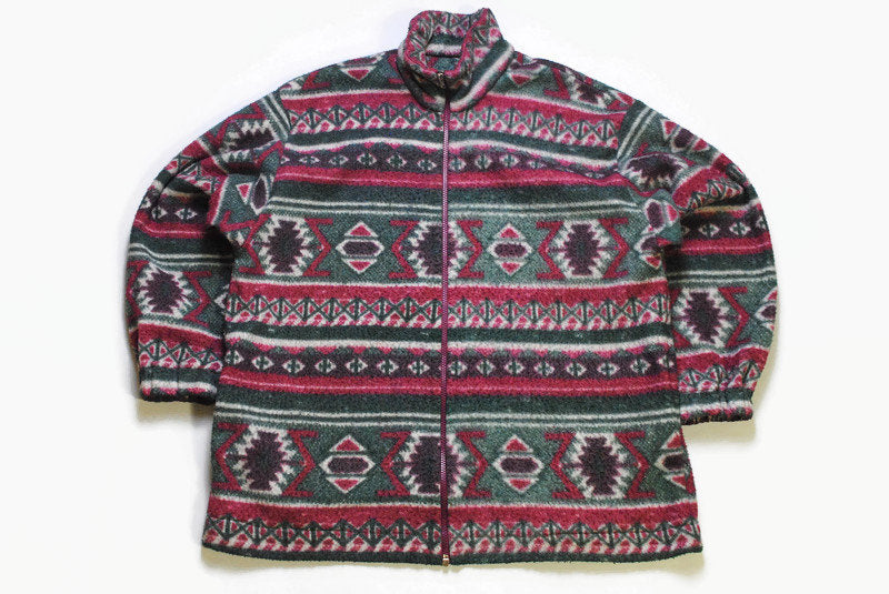 vintage MULTICOLOR FLEECE Sweater full zip oversize men's abstract pattern authentic 90s ski outdoor warm rare retro hipster winter sport