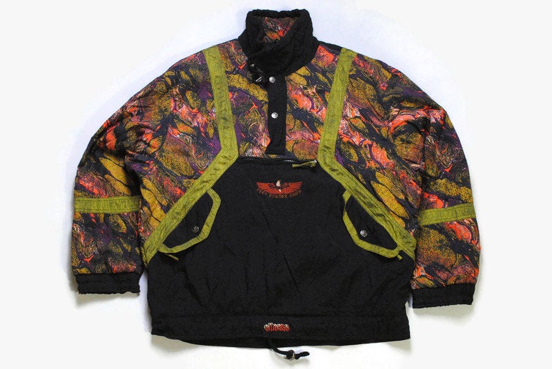 vintage ELLESSE Anorak Jacket Size 50 authentic abstract pattern green retro hipster 90's 80's classic Italian style athletic sport ski suit