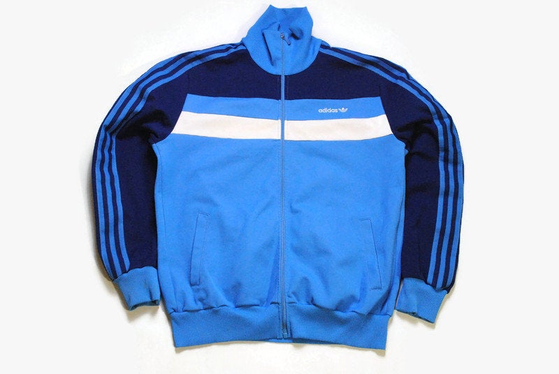 vintage ADIDAS ORIGINALS men's track jacket Size M authentic blue made in Yugoslavia rare retro hipster bomber trackjacket 80s streetwear