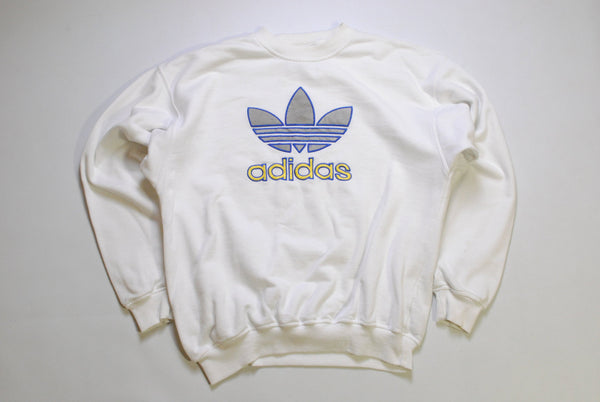 vintage ADIDAS ORIGINALS authentic sweatshirt Size S white three strips oversize men's long sleeve athletic sweater 90s 80s retro streetwear