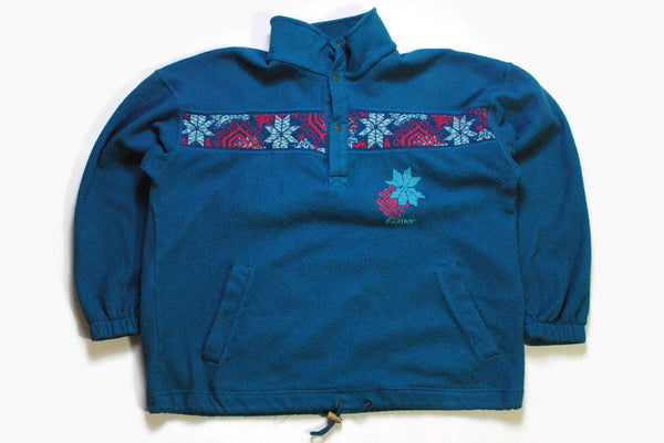 vintage MULTICOLOR FLEECE Sweater oversized men's authentic 80's 90's ski outfit warm rare retro hipster winter rave sport mountain half zip