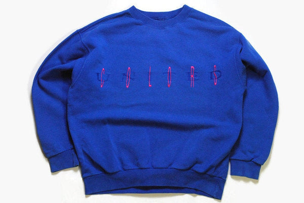 vintage UNITED COLORS of BENETTON blue big colorful logo sweatshirt Size S men's 90's 80's unisex womens colorway different peace hipster