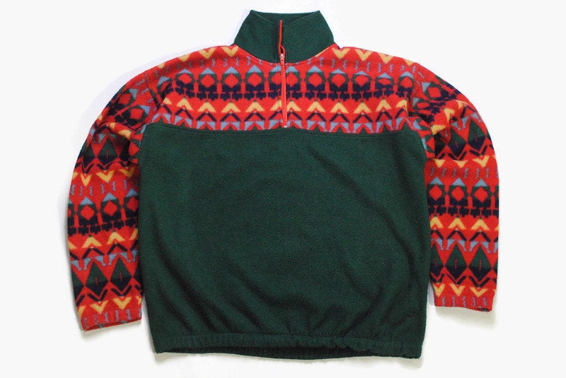 vintage MULTICOLOR FLEECE Sweater oversize men's orange green authentic 80s 90s ski outdoor warm rare retro hipster winter rave sport Size M