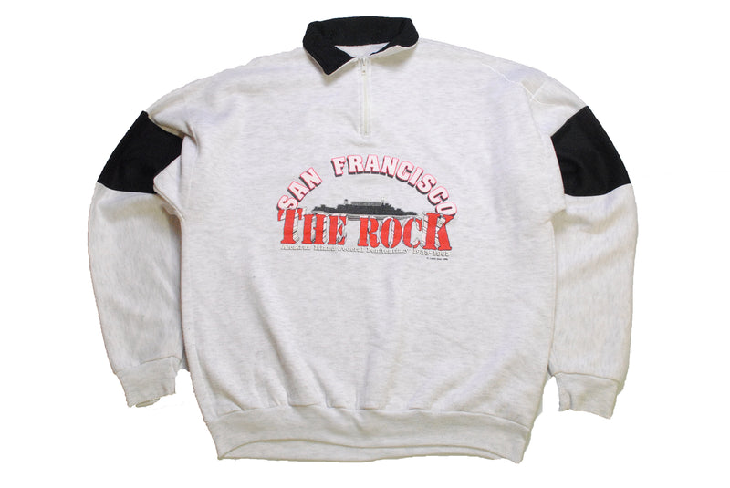 vintage 1996 SAN FRANCISCO The Rock men's gray black big logo rubgy style sweatshirt Size L authentic rare city USA style sweater shirt rave