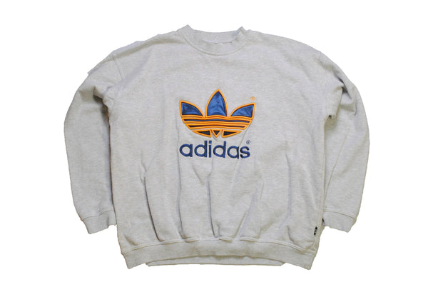 vintage ADIDAS ORIGINALS mens sweatshirt authentic retro sweat big logo Size S gray blue hipster rave sport wear 90's 80's running outfit