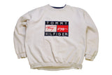 vintage TOMMY HILFIGER big logo sweatshirt Size L men's beige rare retro rave hipster clothing hip hop sport tommy wear streetwear 90s 80s